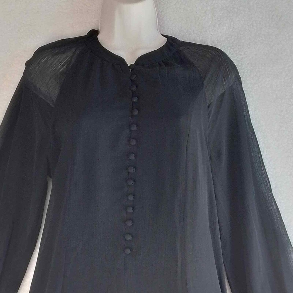 JOIE Chiffon Mini Dress Size Small‎ in Black w/ Balloon Sleeves - Picture 4 of 14